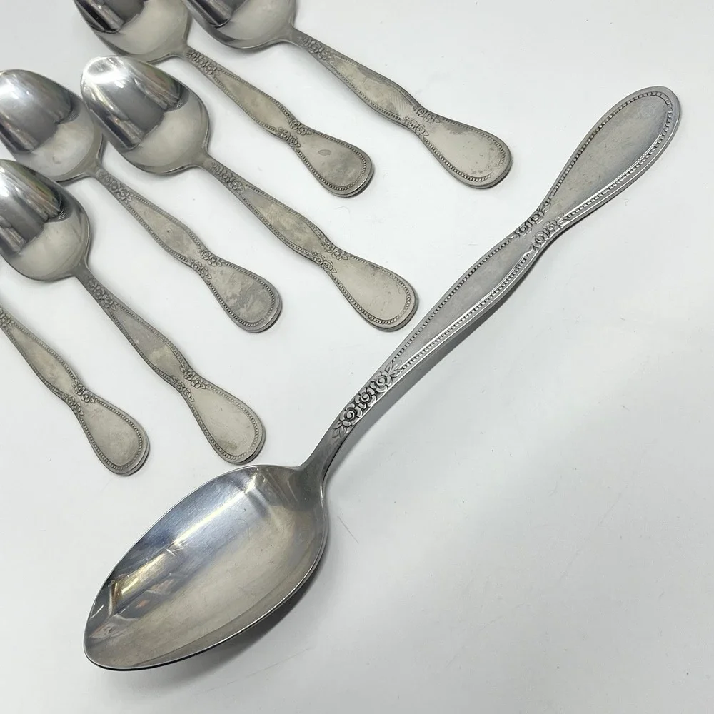 Vintage Northland Stainless Korea Colonial Boutique 6 Teaspoons & Serving Spoon